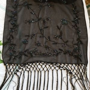 Sheer sequined evening wrap w/ fringe